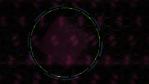 Technology Futuristic Interface Circle with Glowing Lights on Dark Grid Mot.. Stock Footage 343769951