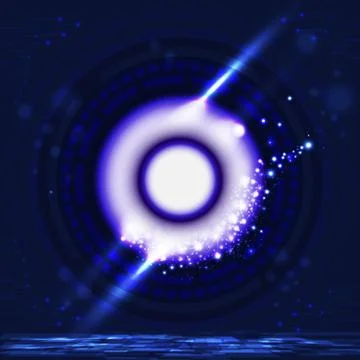 Technology gate eye orbit to future blue neon light with particles background Stock-Illustration