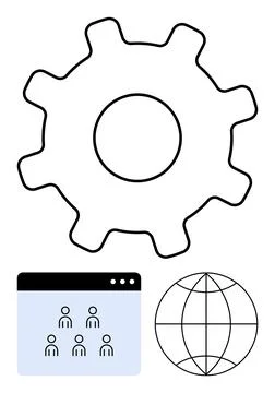 Technology, global connectivity, team collaboration, web services, digital pl Illustrazione stock