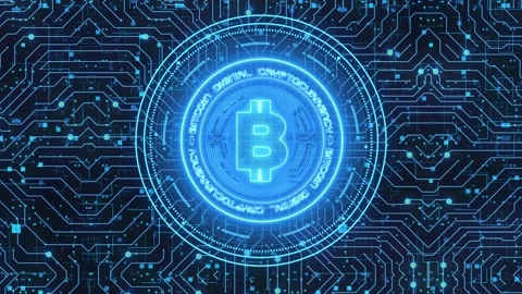 Technology global network Bitcoin blockchain digital crypto currency. Stock Footage 163655425
