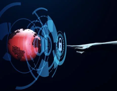 Technology globe with lock, finger and security protection Stock Illustration