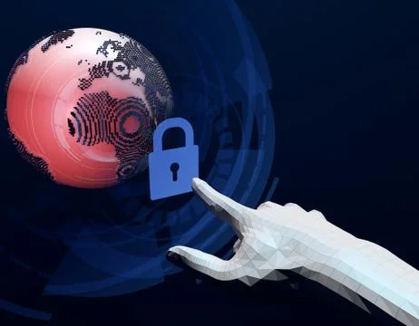 Technology globe with lock, finger and security protection イラスト素材
