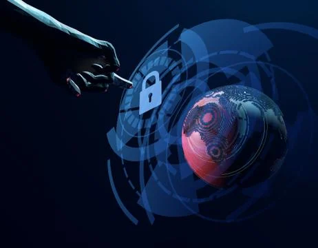 Technology globe with lock, finger and security protection 스톡 일러스트