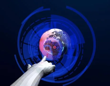 Technology globe with lock, finger and security protection Stock Illustration