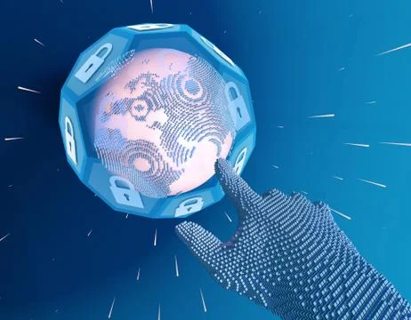 Technology globe with lock, finger and security protection Stock Illustration