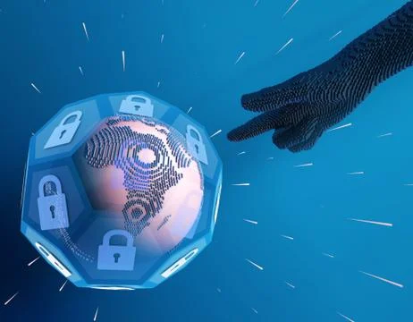 Technology globe with lock, finger and security protection 스톡 일러스트