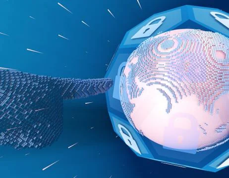 Technology globe with lock, finger and security protection Stockillustratie