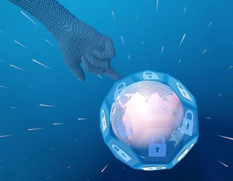 Technology globe with lock, finger and security protection Stock Illustration