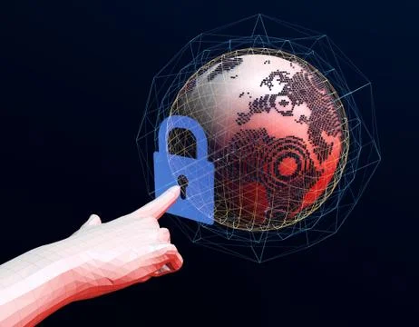 Technology globe with lock, finger and security protection 스톡 일러스트