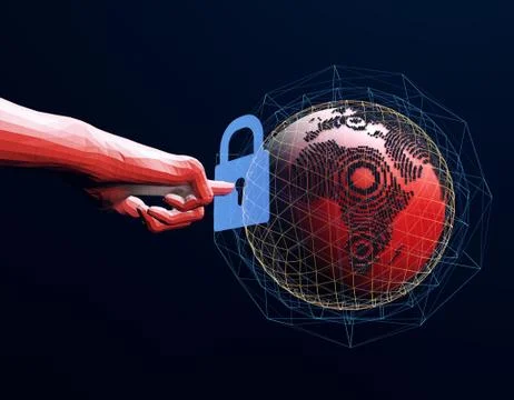 Technology globe with lock, finger and security protection Stock Illustration