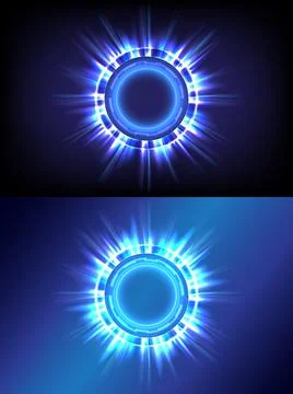 Technology glowing HUD circle. Light and sparking ring. Colorful tunnel. Brig イラスト素材
