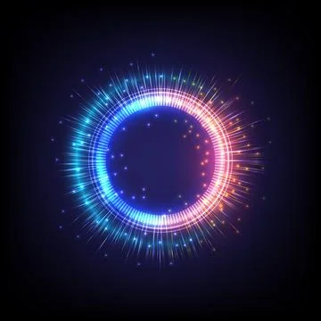 Technology glowing HUD circle. Light , ray and sparking ring. Colorful tunnel イラスト素材