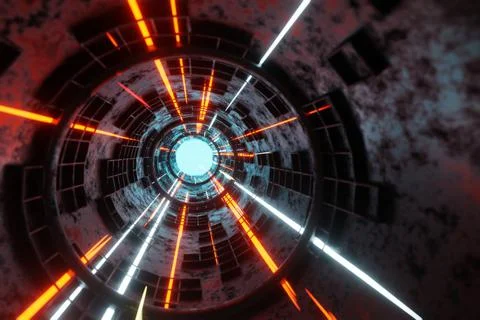 Technology glowing plasma engine tube tunnel alien spaceship background 3D re Stock Illustration
