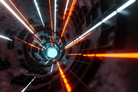 Technology glowing plasma engine tube tunnel alien spaceship background 3D re Stock Illustration