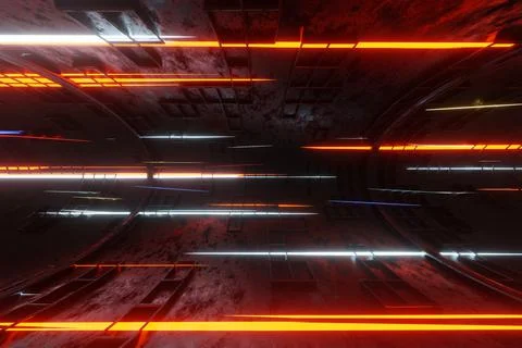 Technology glowing plasma engine tube tunnel alien spaceship background 3D re Stock Illustration