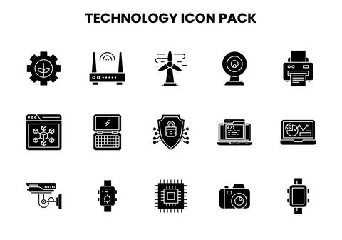 Technology Glyph Collection Icons Pack Stock Illustration