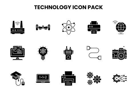 Technology Glyph Collection Icons Pack Stock Illustration