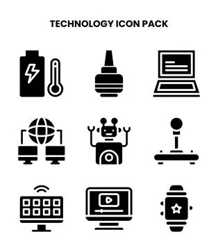 Technology Glyph Icons Pack Illustrazione stock