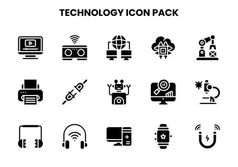Technology Glyph Icons Pack Illustrazione stock
