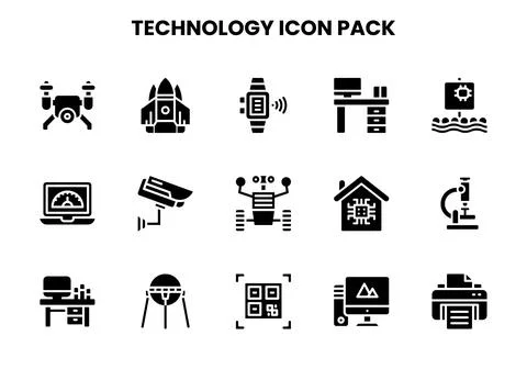 Technology Glyph Set Icons Pack Stock Illustration