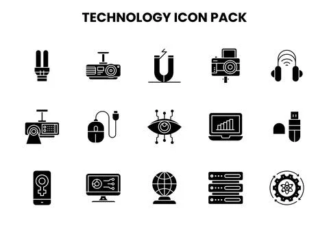 Technology Glyph Set Icons Pack Stock Illustration