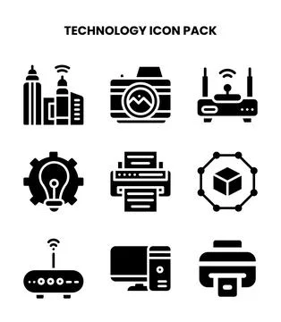 Technology Glyph Set Icons Pack Stock Illustration