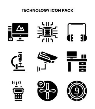 Technology Glyph UI Icons Pack Stock Illustration