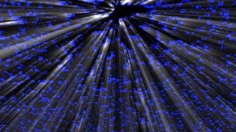 Technology God rays in space with abstract objects, 3d render background Stock Illustration