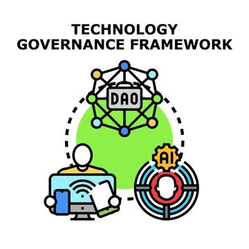 Technology governance framework guiding digital systems and artificial inte.. Stock Illustration