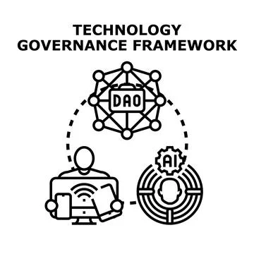 Technology governance framework outlining decentralized autonomous organizati Stock Illustration