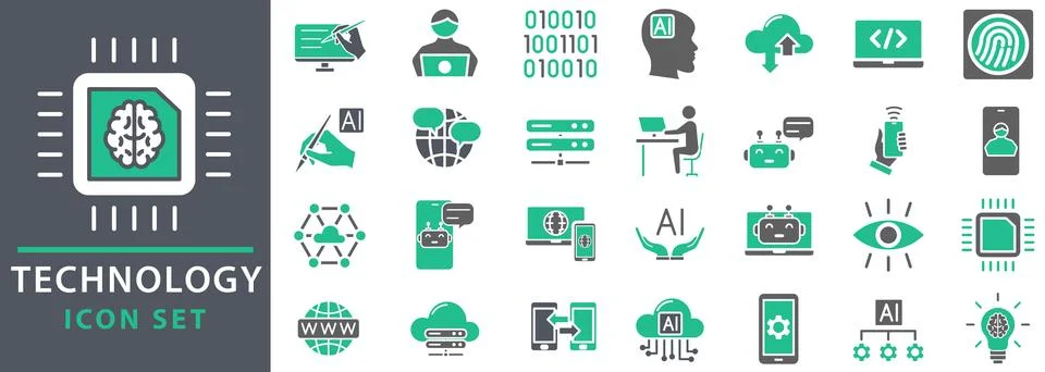 Technology green icon set Stock Illustration