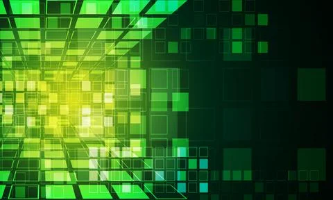 Technology green light squares data media geometric design modern futuristic Stock Illustration