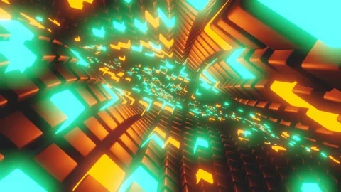 Technology green orange block light blur wave zoom on black Stock Footage 148033148