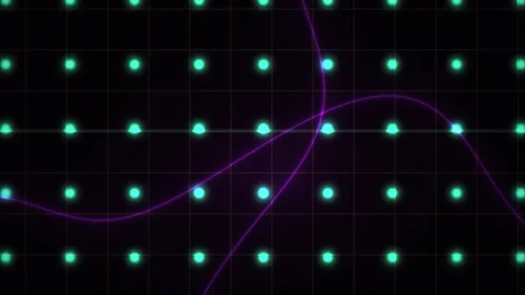 Technology Grid with Glowing Green Dots and Purple Wave Lines Abstract Back.. Stock Footage 343770542