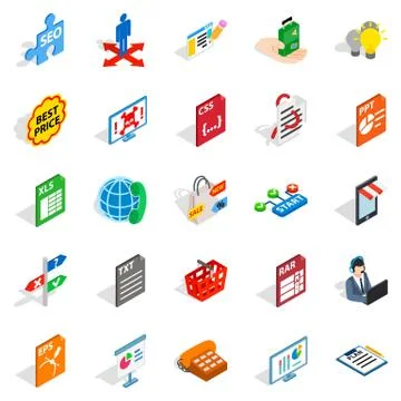 Technology guide icons set, isometric style Illustrazione stock