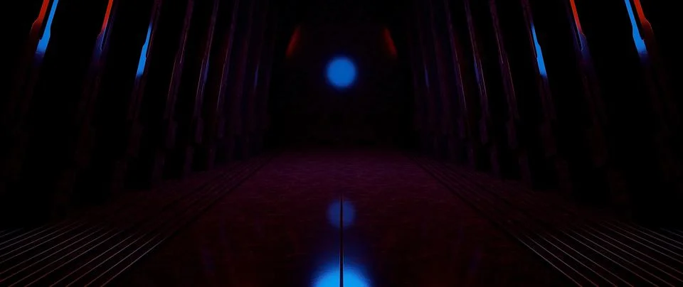 Technology Hall Or Corridor Deep Red Banner Background Wallpaper 3D Render Ilustração Stock