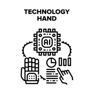 Technology Hand Vector Black Illustration Stock Illustration