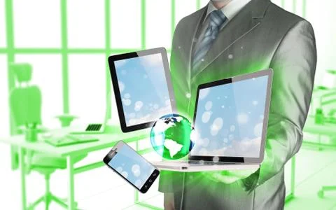 Technology in the hands of businessmen Stock Illustration
