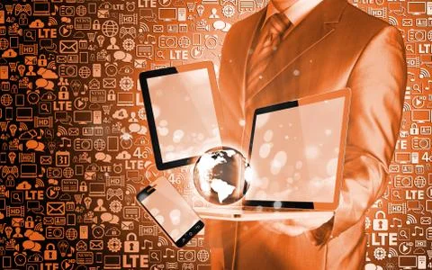 Technology in the hands of businessmen Illustrazione stock