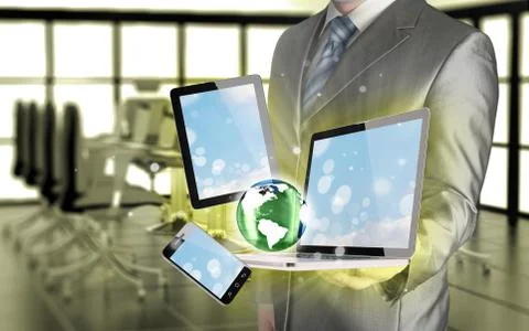 Technology in the hands of businessmen Stock Illustration