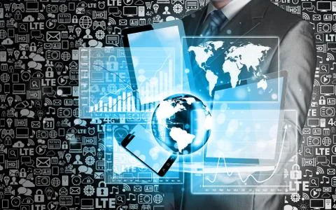 Technology in the hands of businessmen Illustrazione stock