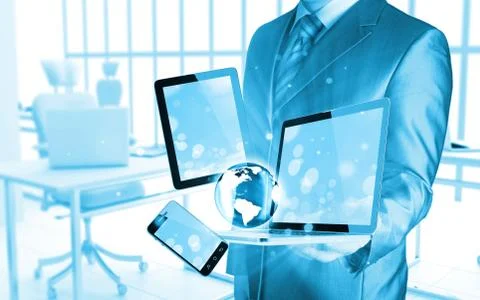 Technology in the hands of businessmen 스톡 일러스트