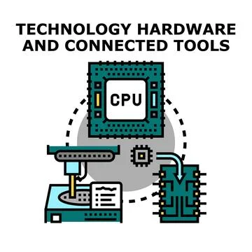 Technology hardware and connected tools processing data Ilustração Stock