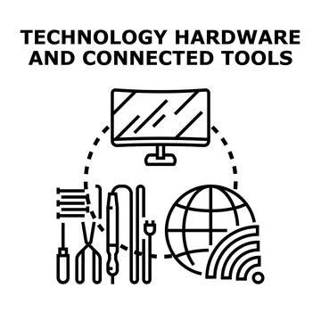 Technology hardware and connected tools concept Stock Illustration