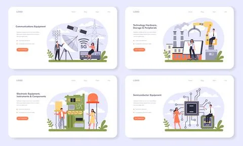Technology hardware and equipment industry web banner or landing page set イラスト素材