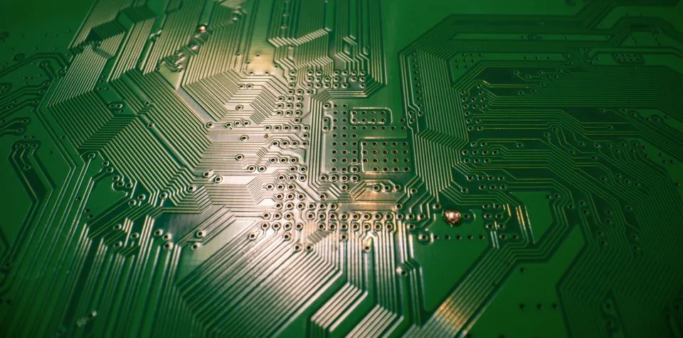 Technology hardware background. High tech electronic circuit board background Foto stock
