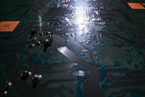Technology hardware background. High tech electronic circuit board background Foto stock