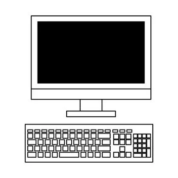 Technology hardware computer device cartoon in black and white Stock Illustration