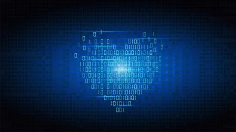 Technology heart. Love data code. Digital tech matrix for Valentine Day. One and 스톡 일러스트