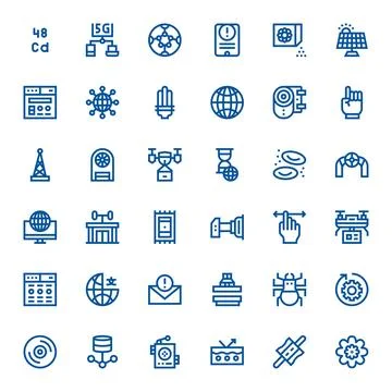 Technology High Resolution Vector Icon Pack with 36 Bold Line Display Perfe.. Stock Illustration